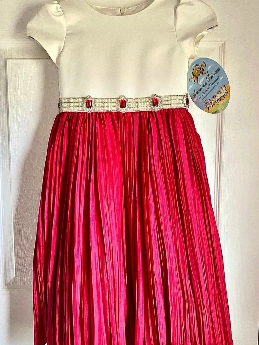 American Princess Formal Pleated Party Dress in Pink & White NWT